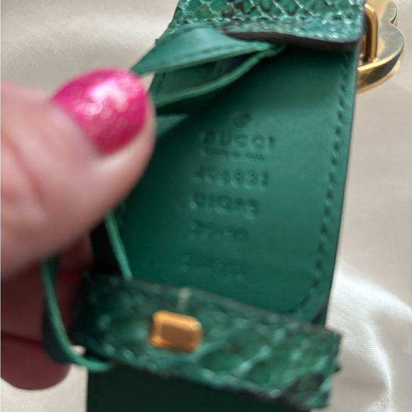GUCCI Belt 75 30 Green Python Skin Signature Logo Print! Limited Edition RARE - Picture 3 of 5
